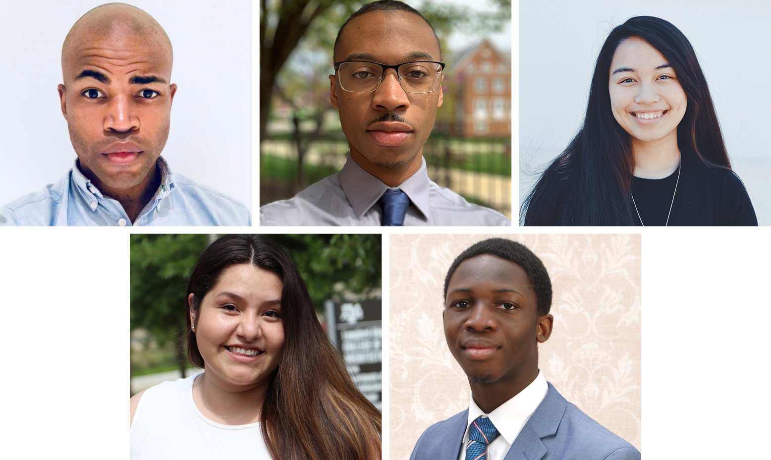 (Clockwise from top left: Ashton Harrell, Eugene Green, Mary Pinpin, Oluwasubomi Adenuga, Nancy Valenzuela)