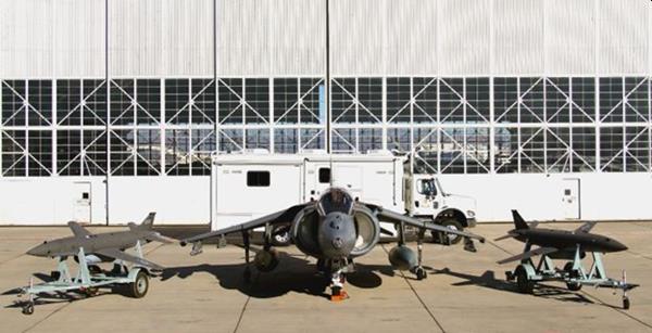 Kratos UTAP-22 Makos with Harrier following successful multi CCA MUM-T flight test series