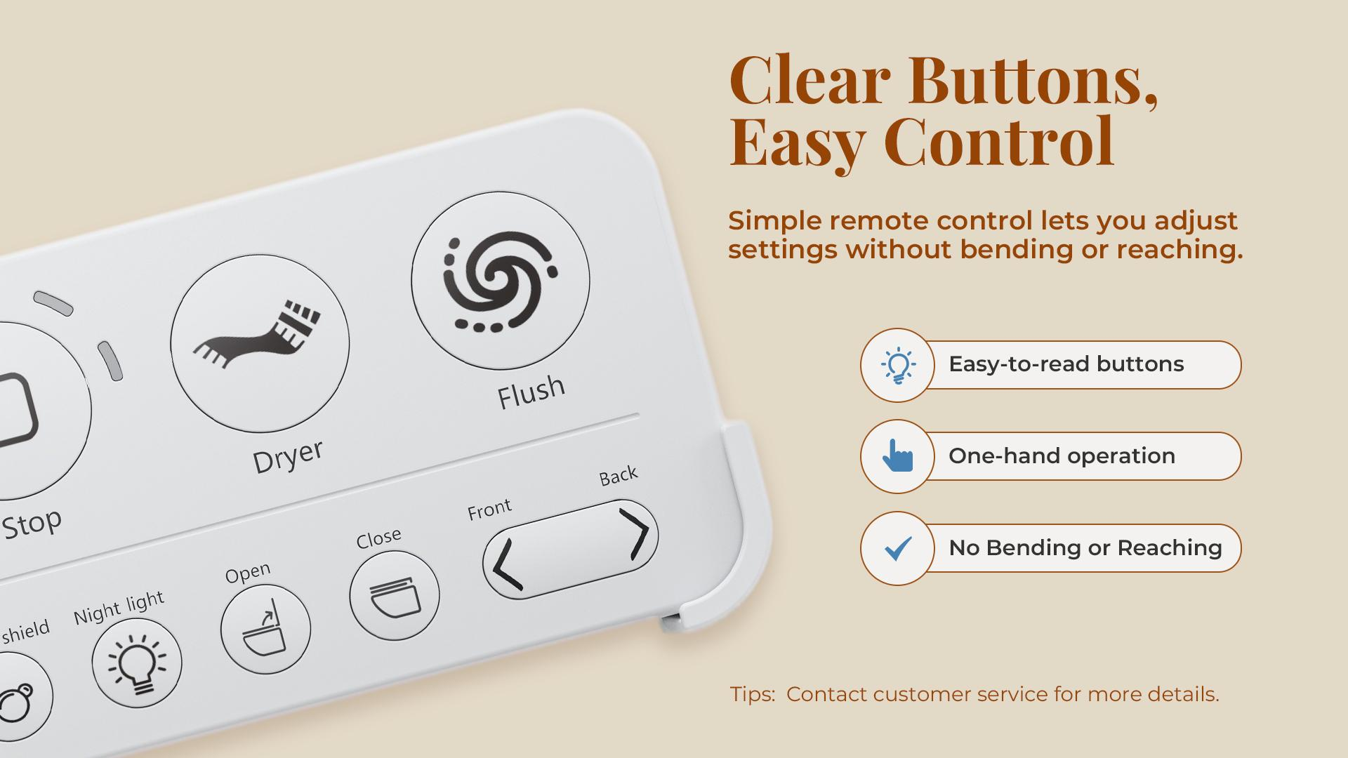 Uncle Brown ST12U smart toilet remote control, which has clear commands.
