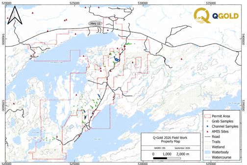 QGold Reports Grab Samples up to 600 g/t Gold at Mine Centre
