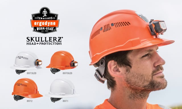 Ergodyne Skullerz® Hard Hats in Orange or White and Full Brim or Cap-Style.