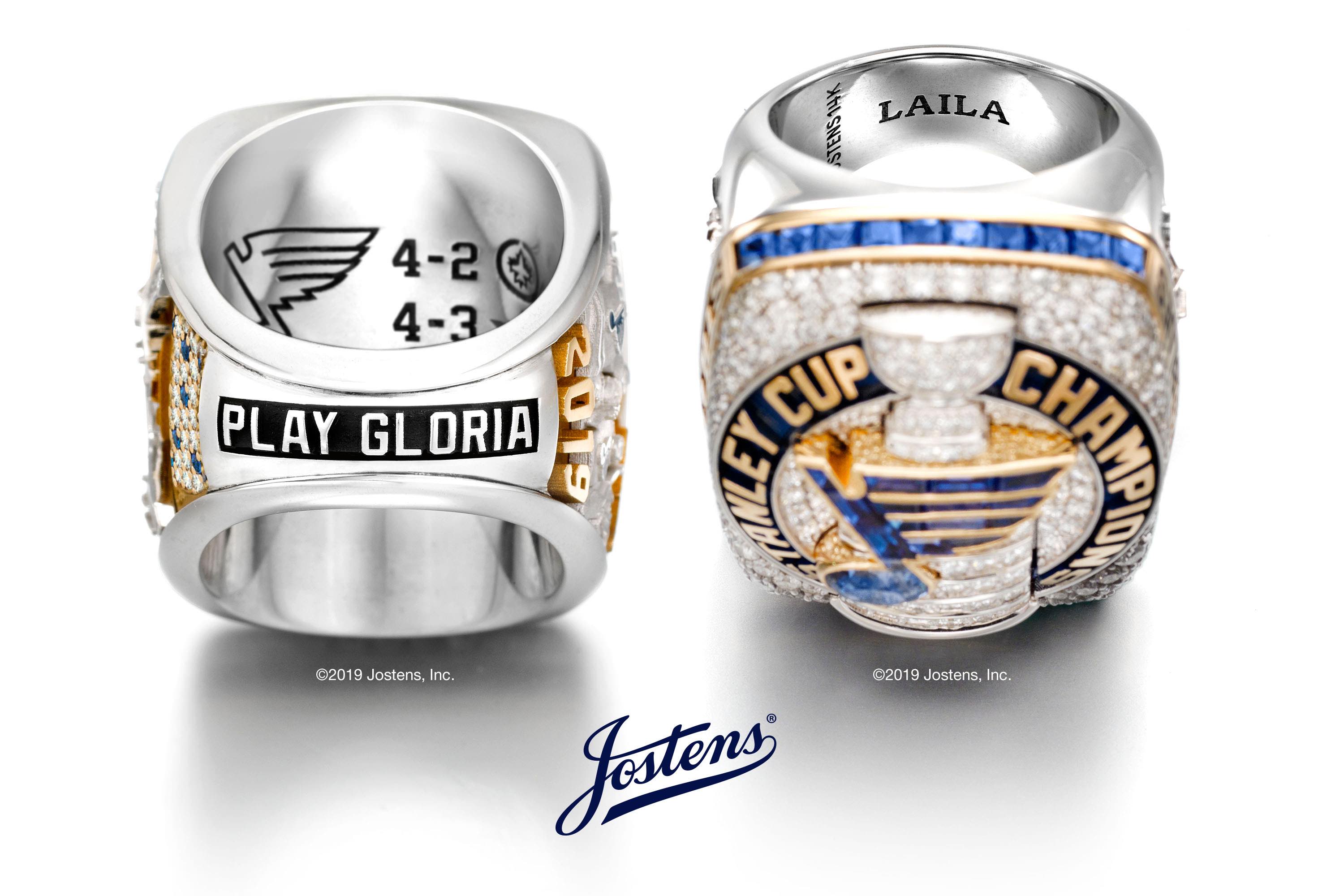 Inside ring detail of St. Louis Blues 2019 Stanley Cup Championship Ring, designed by Jostens.
