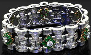 Retro Heavy Ultra Fine Platinum 33ct Diamond & Emerald Bracelet 78.54 Grams. Sold for $17,255 at last week’s SFLMaven Famous Thursday Night Auction
