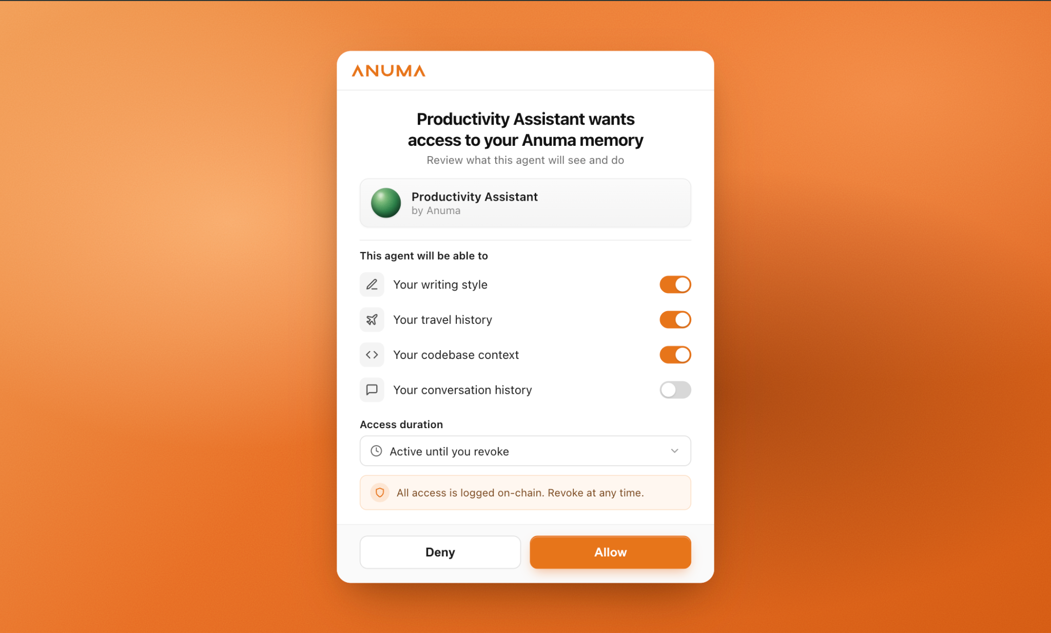 Anuma permission request interface
