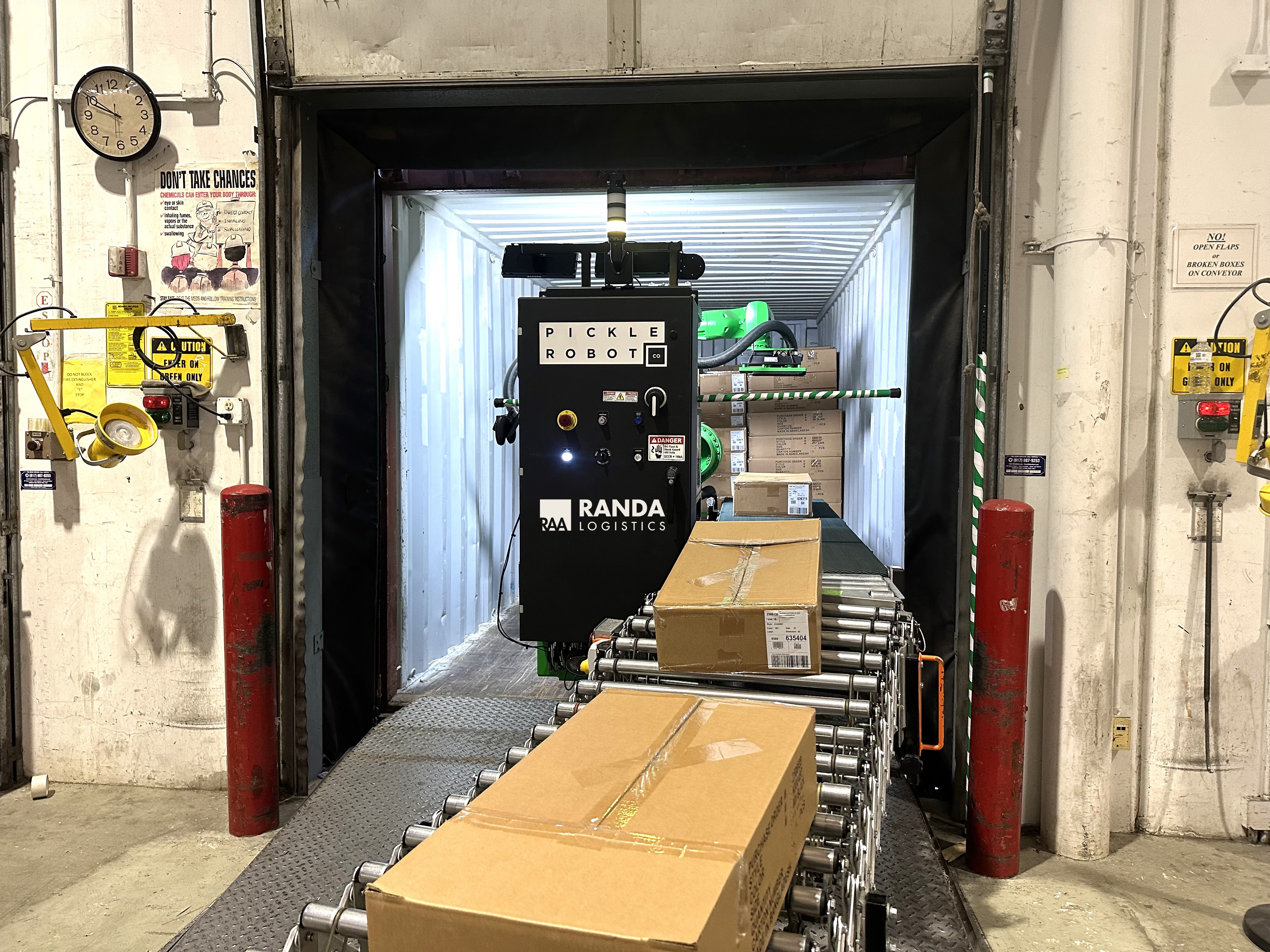 Pickle Robot operating in a contaner at Randa Apparel & Accessories