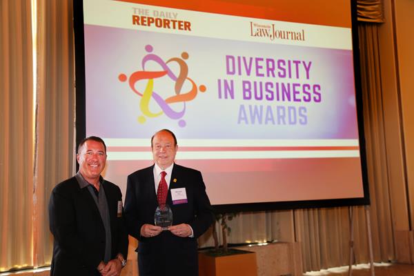 Attorney Michael Hupy and Attorney Jason Abraham at the Wisconsin Law Journal's 2019 Diversity in Business Awards.