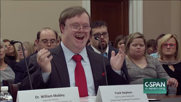 Frank Stephens at Congressional Hearing with Global Down Syndrome Foundation