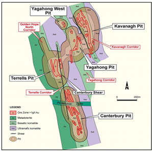 Local geology and mineralization trend of the Gabanintha historic pits