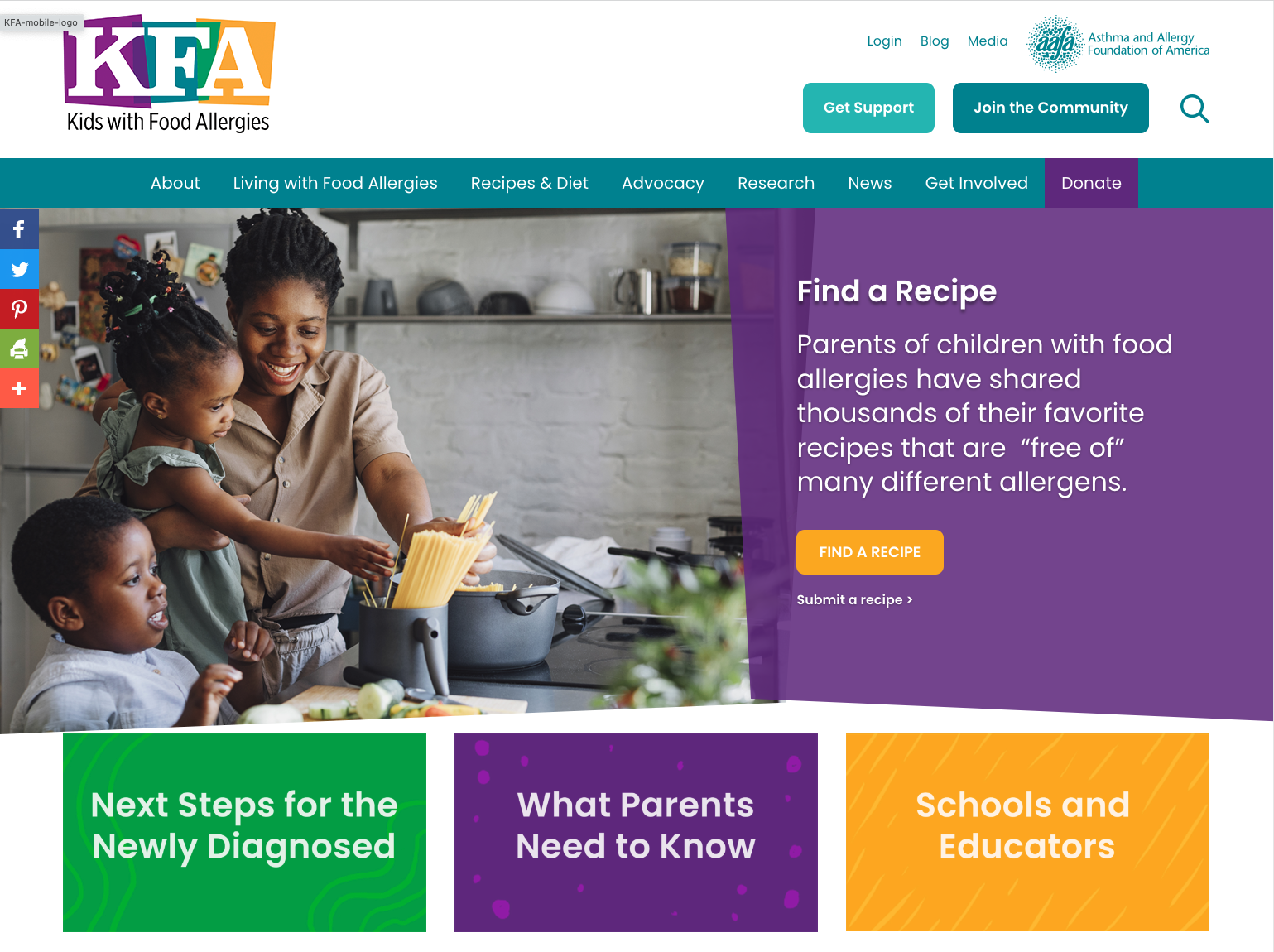 In celebration of its 70th anniversary in 2023, the Asthma and Allergy Foundation of America (AAFA) and its food allergy division Kids with Food Allergies (KFA) unveiled updated branding, including two new websites and new looks for their award-winning online support communities. The new websites improve accessibility and support to better serve people living with asthma and allergies.