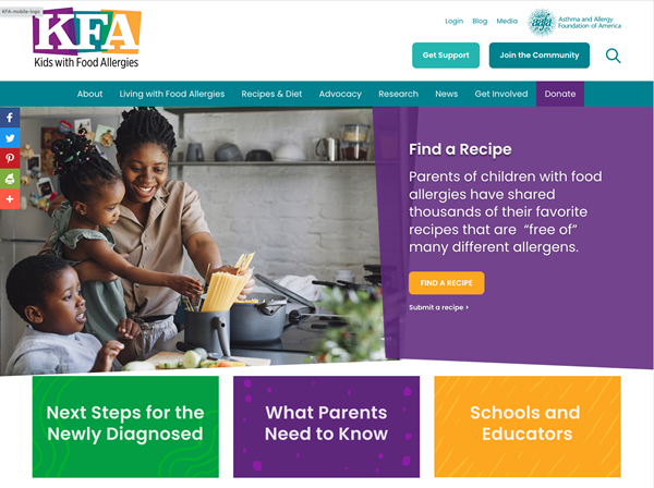 Kids with Food Allergies (KFA) Website Redesign