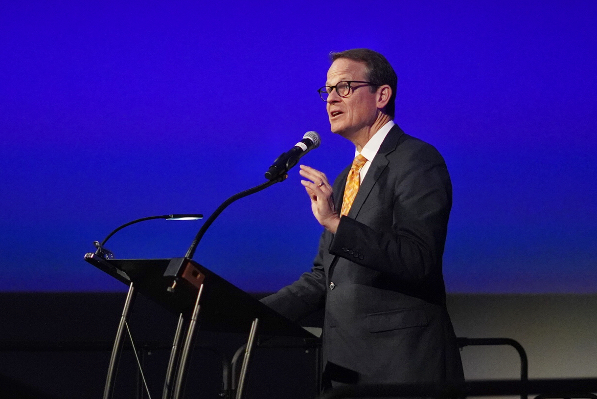 Tim Ritchie, president and CEO of The Tech announces its new name The Tech Interactive on May 23, 2019. The Tech has a bold new vision that includes digitizing its experiences and expanding STEM teacher professional development to reach 100 million people a year around the world by 2039.