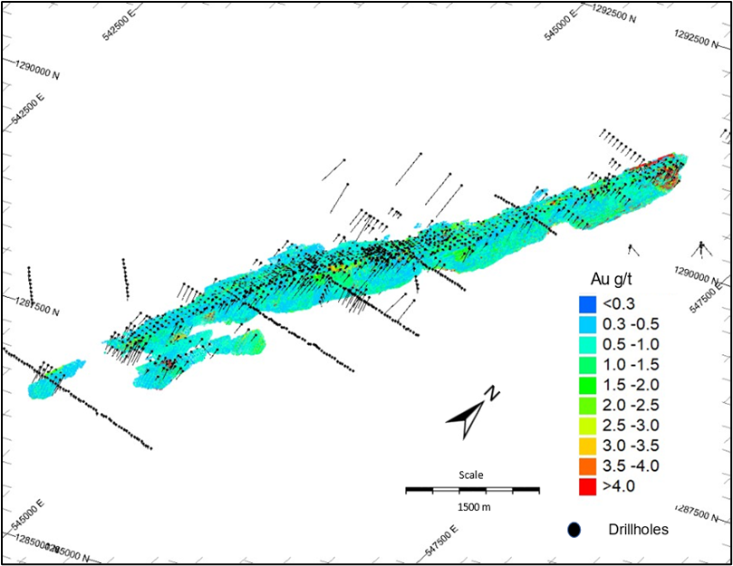 Orthographic View of the Mineral Resource Estimation of the Main Orebody