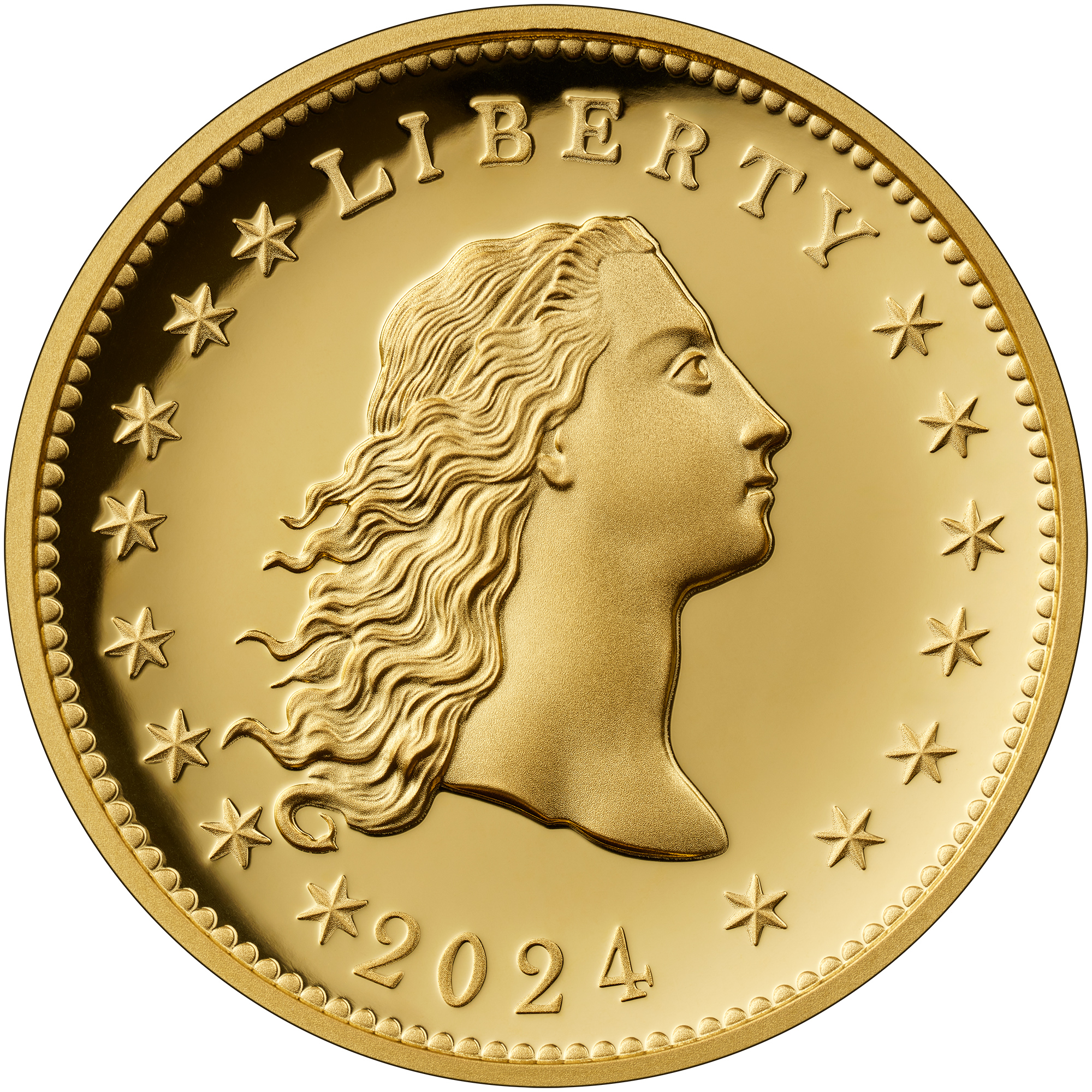 230th Anniversary Flowing Hair High Relief Gold Coin