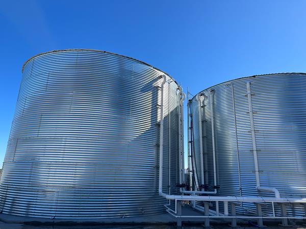 image shows tanks that will hold fresh rainwater collected for drinking