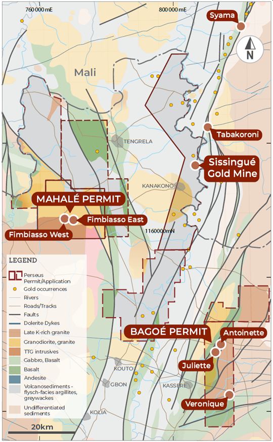 Sissingué Gold Mine and Bagoé Project – Tenements and Prospects