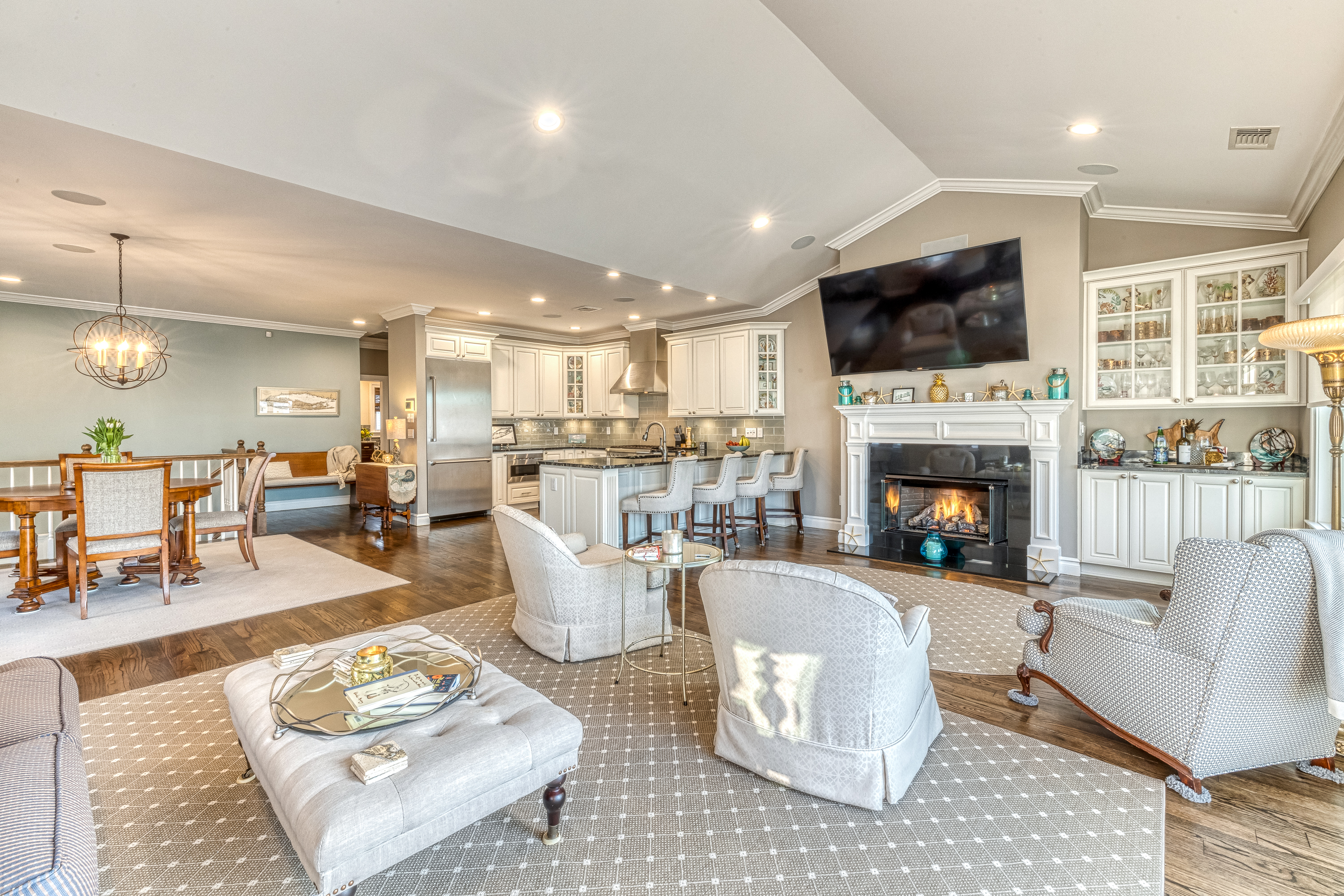 Living room with marina views.