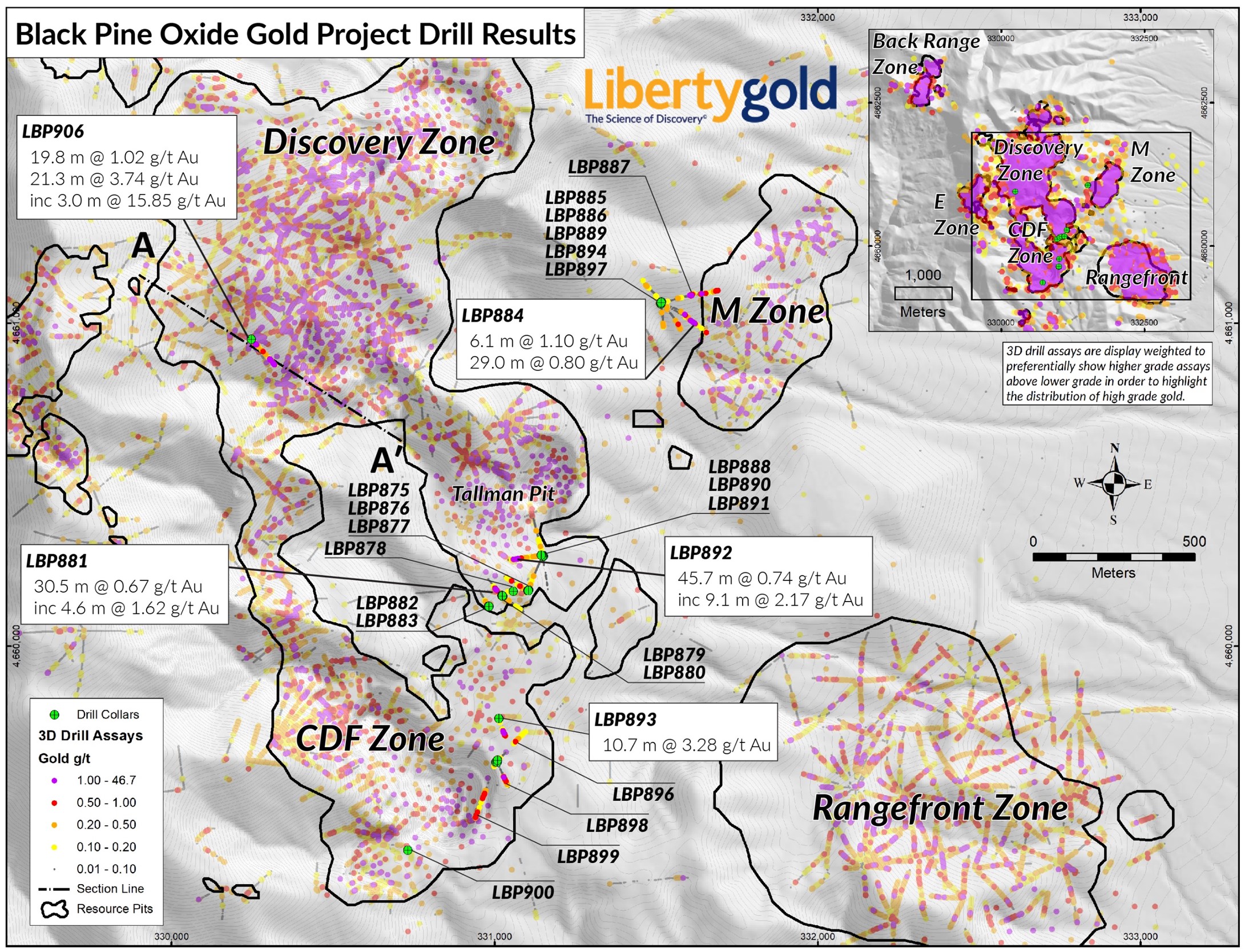 BLACK PINE OXIDE GOLD PROJECT DRILL RESULTS MAP