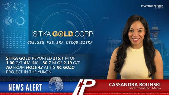 Sitka Gold reported 215.1 metres of 1.00 g/t gold, including 30.7 metres of 2.19 g/t gold from Hole 42 at its RC Gold project in the Yukon: : Sitka Gold reported 215.1 metres of 1.00 g/t gold, including 30.7 metres of 2.19 g/t gold from Hole 42 at its RC Gold project in the Yukon