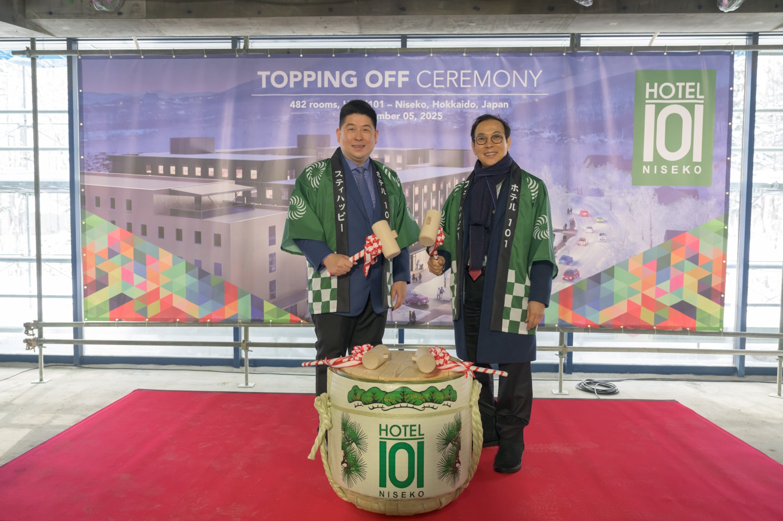 DoubleDragon Corporation Founders Edgar “Injap” Sia II and Tony Tan Caktiong at the Topping Off Ceremony of Hotel101-Niseko held today