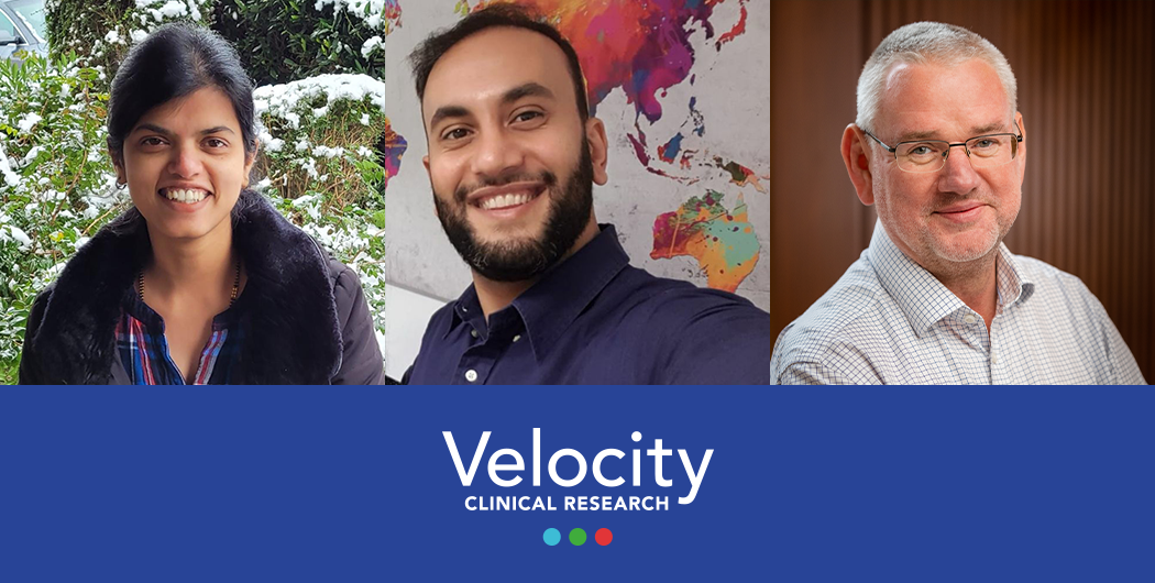 From right to left: Shivagami Muthiah, Business Director of Egin Research; Dr. Ahmed Elshashai, Chief Investigator at Egin Research; Dominic Clavell, Executive Vice President, Europe, Velocity.
