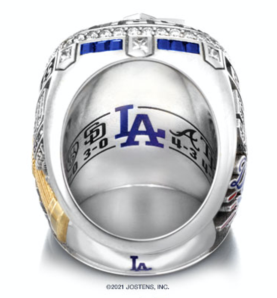 Inside detail of the Los Angeles Dodgers 2020 World Series Championship ring, by Jostens. 