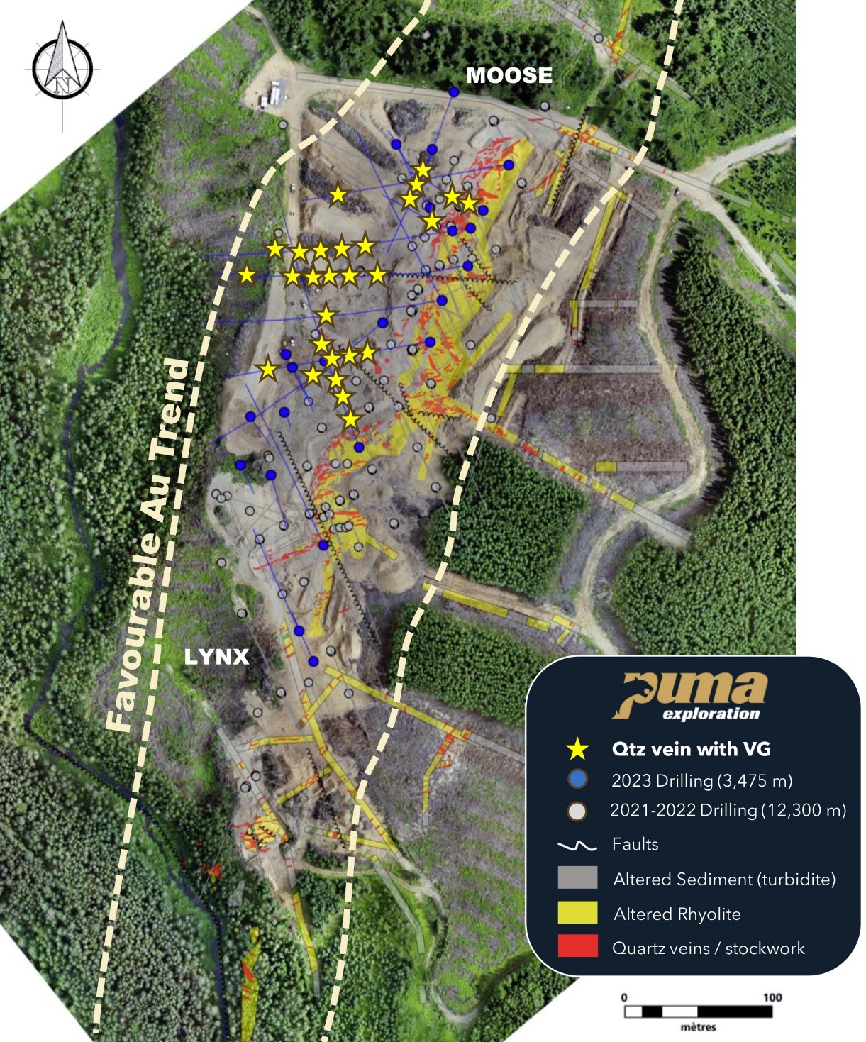 Figure 2. Map of the Lynx Gold Zone with 2023 Phase 1 drilling of VG
