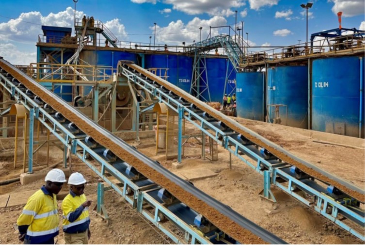 1,000+ tpd Processing Plant at Buckreef Gold, showing CIL tanks and conveyor feed to the ball mills (Q1 2024)