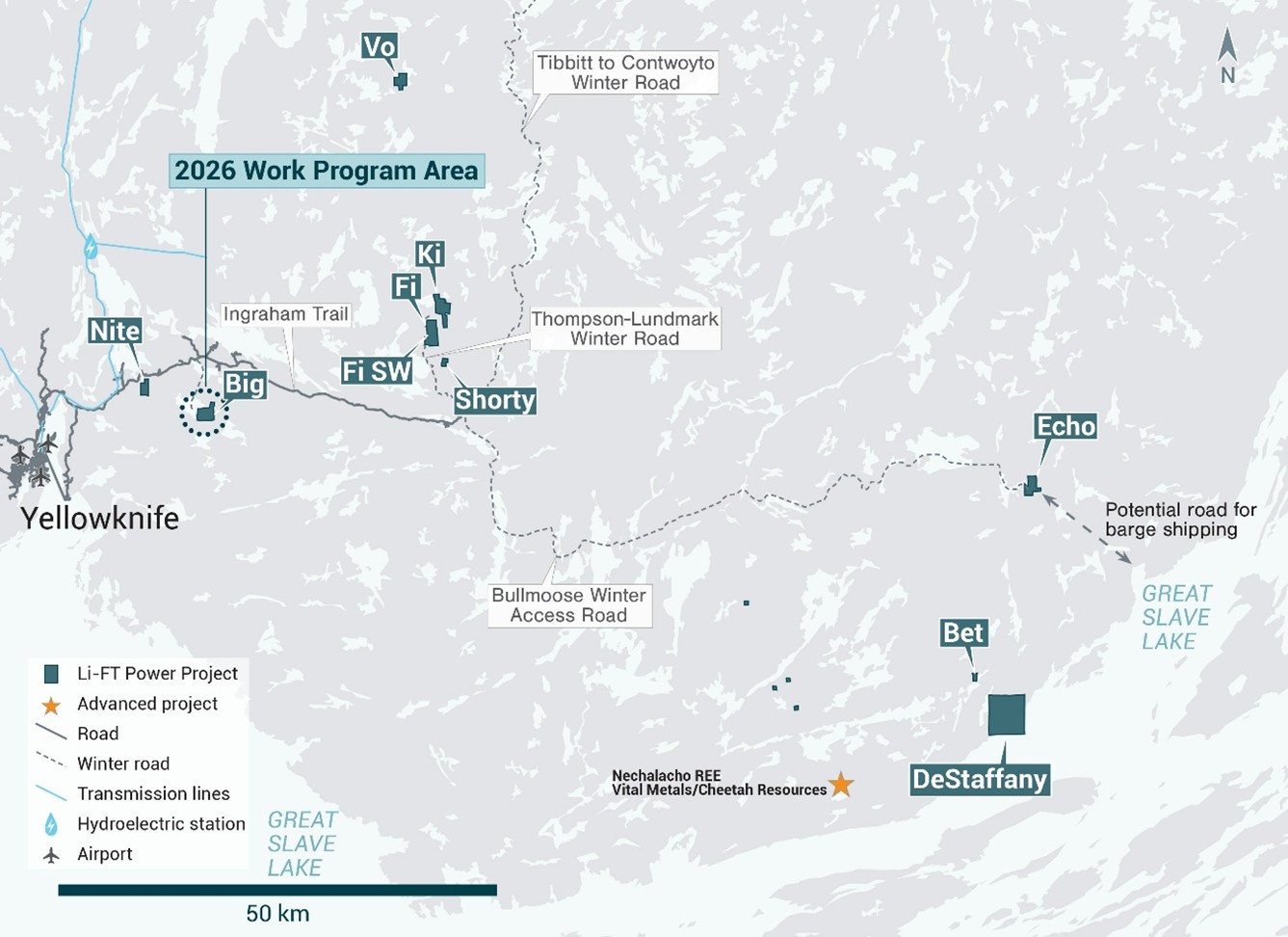 Figure 2 – Location of the 2026 work area on the BIG East pegmatite within the YLP