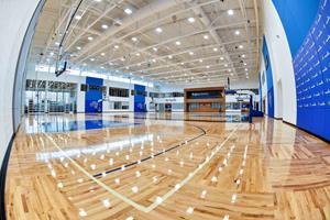 Two Orlando Magic practice courts at the new AdventHealth Training Center