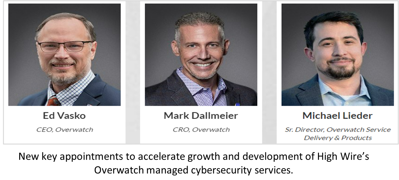 New key appointments to accelerate growth and development of High Wire’s Overwatch managed cybersecurity services.