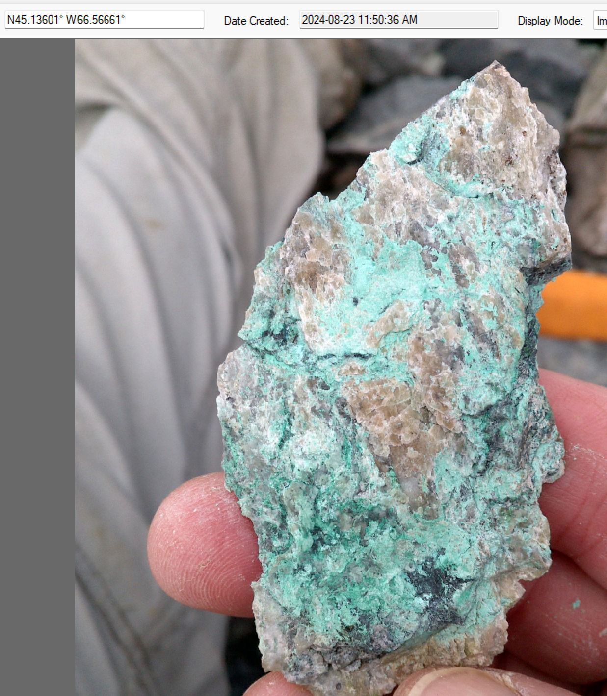 rock chip demonstrating copper mineralization 1