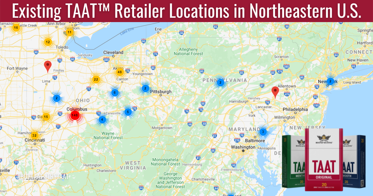 After becoming an official supplier of U.S. wholesale giant H.T. Hackney, the Company received a purchase order for more than 1,000 TAAT™ cartons for a chain-wide placement in Par Mar Stores, which has locations in Ohio, West Virginia, and Pennsylvania. With its presence predominantly located in West Virginia and the abutting southeastern Ohio region, the placement of TAAT™ in Par Mar Stores can complement the existing footprint of TAAT™ in hundreds of Ohio stores in the state’s central and western areas.