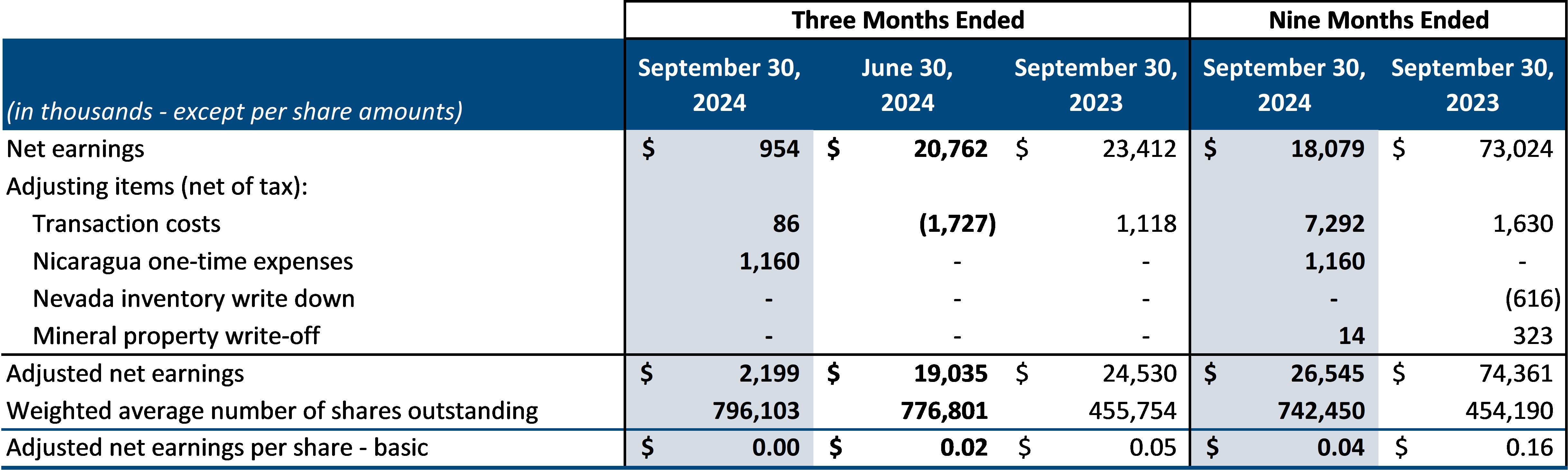 ADJUSTED NET EARNINGS