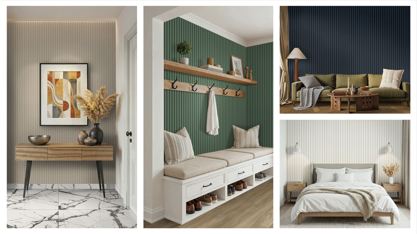 Painted Acoustic Slat Wall Panels Collage