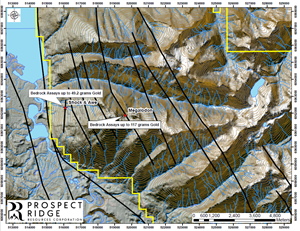 Prospect Ridge Samples Grades From Megalodon of 117 g/t Gold and 578 g/t Silver, Within a 13.5 km Liner Fault Zone Averaging Over 30m Wide