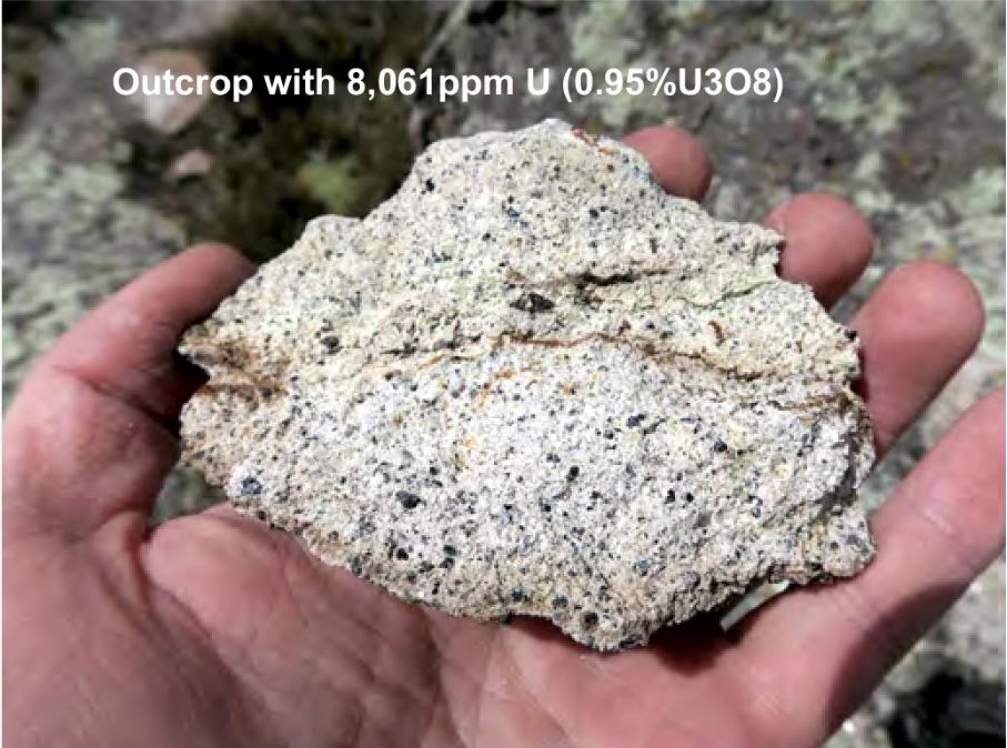 Figure 1: 8,061 ppm (.95% U3O8) grab sample from Escalera project, Peru