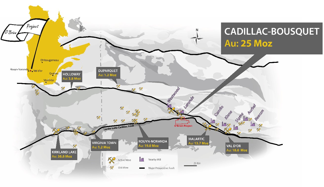 O’Brien gold project location map