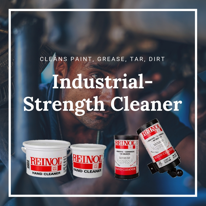 Reinol Original Hand Cleaner uses soft soaps, oils, and no harsh solvents.  Reinol is a perfect choice for industries, such as automotive, mining, electrical, textiles, agriculture, transportation, workshops, and maintenance departments.  

