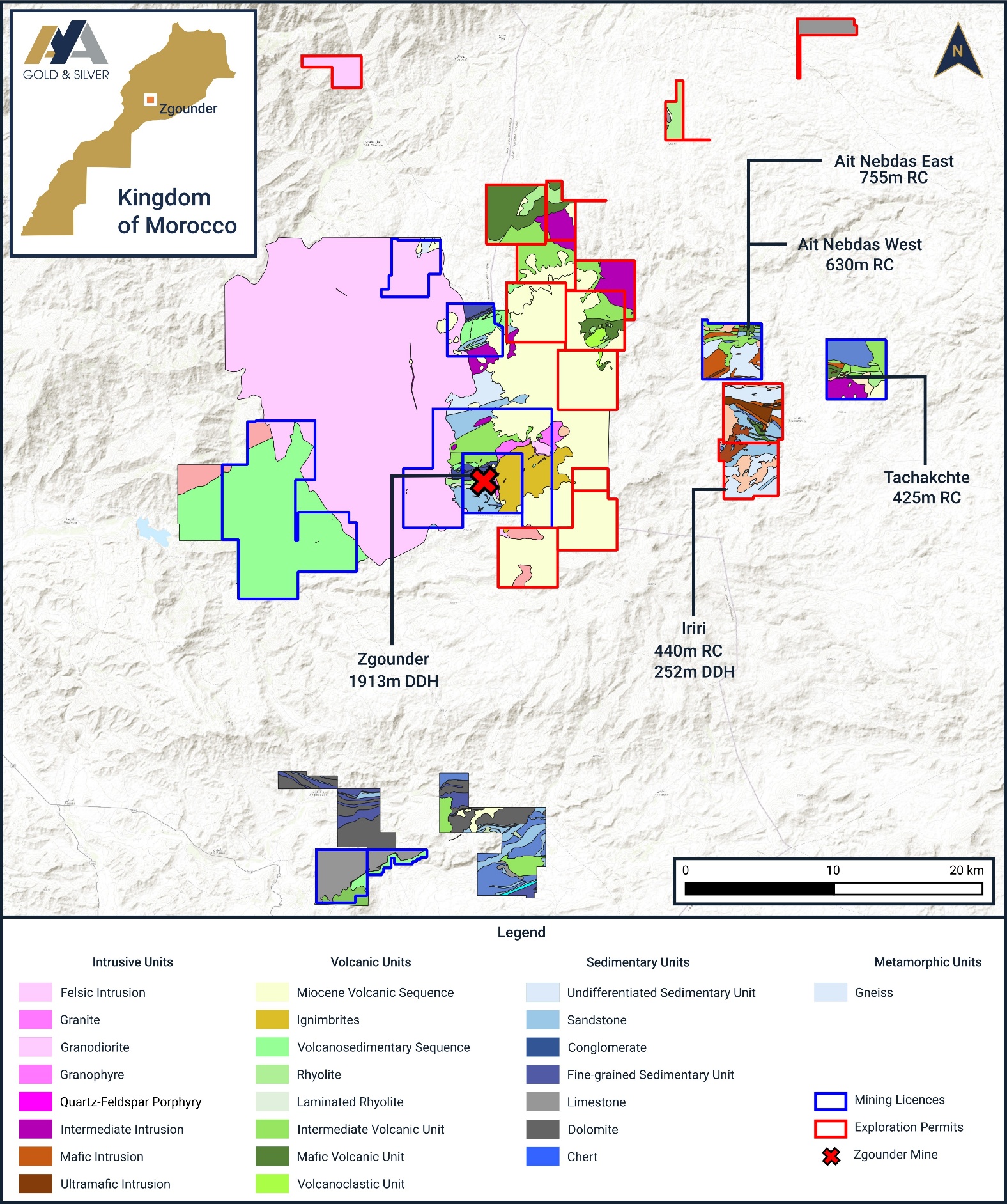 Figure 3: Location of Drill Holes at Zgounder Regional Exploration