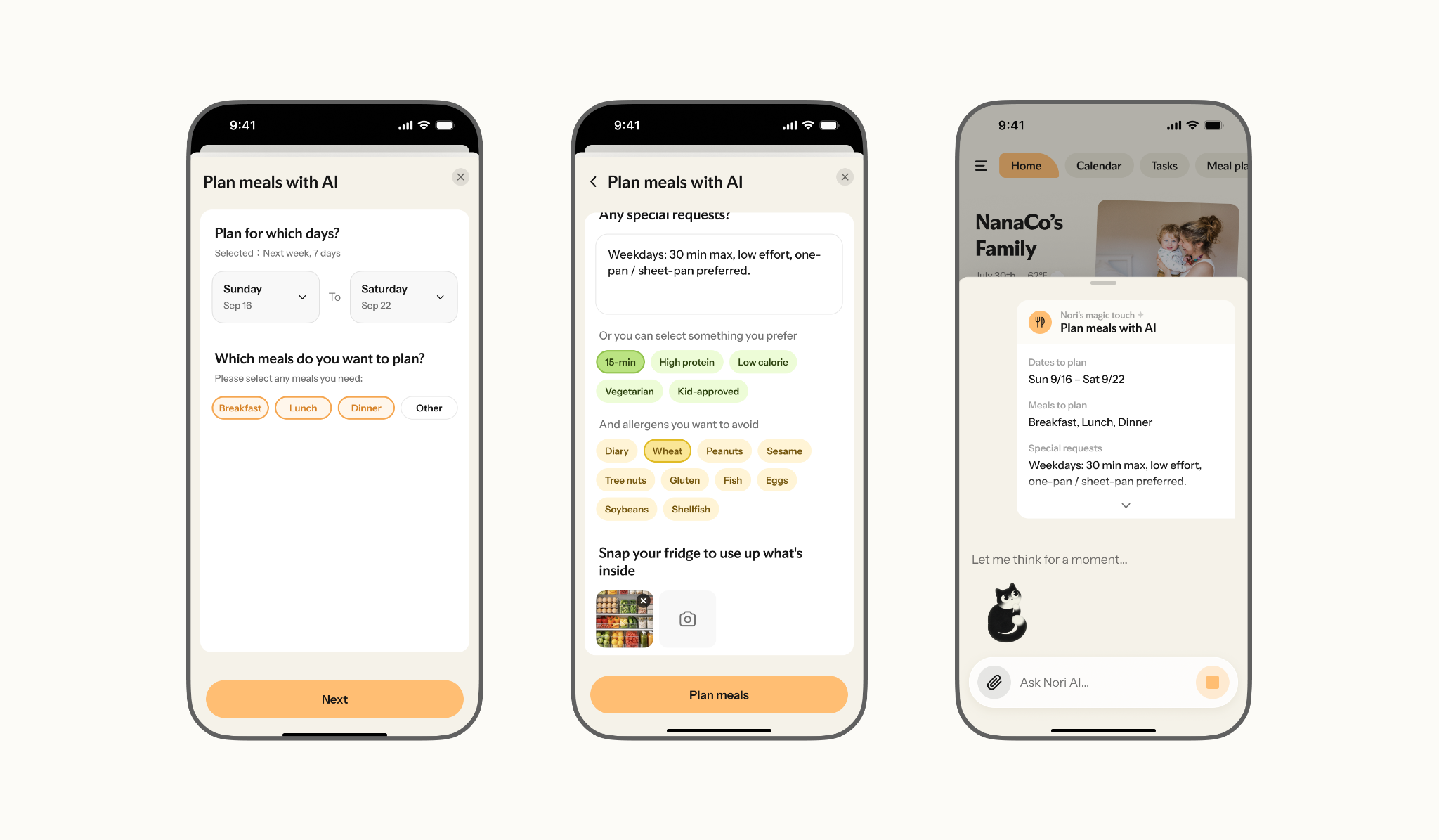Scenario-based orchestration gluten-free dinner planning