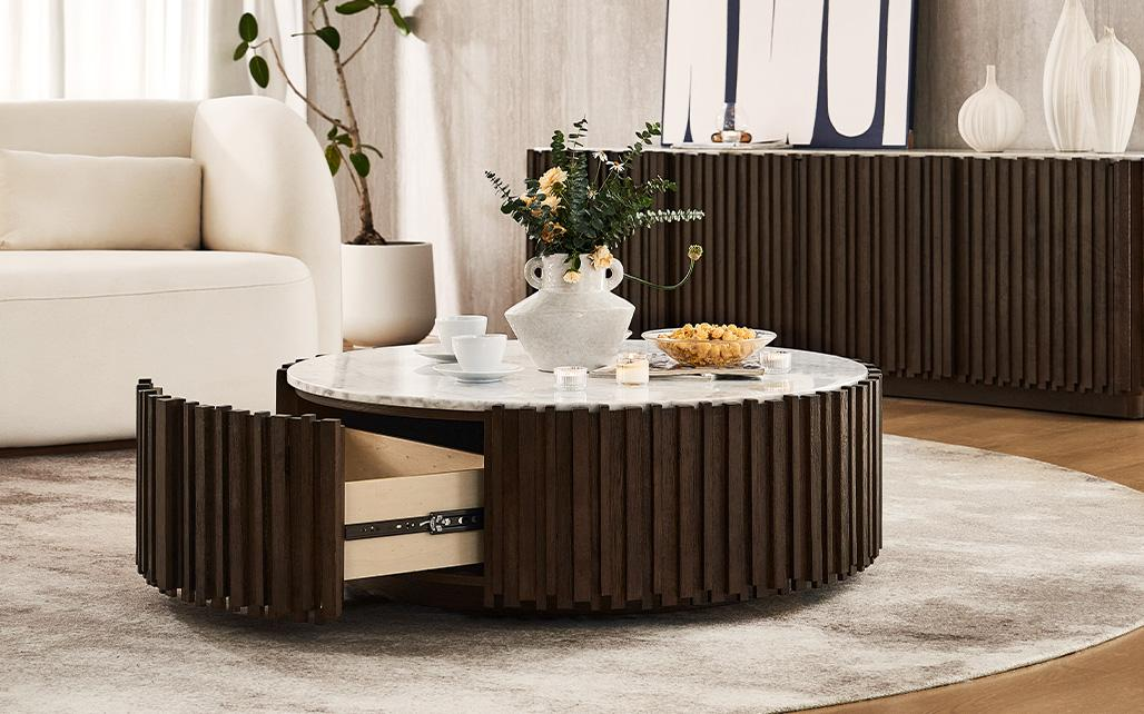 HERNEST Armonia Collection round marble-top coffee table