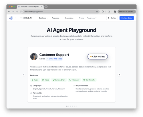 Voice2Me.ai Customer Support