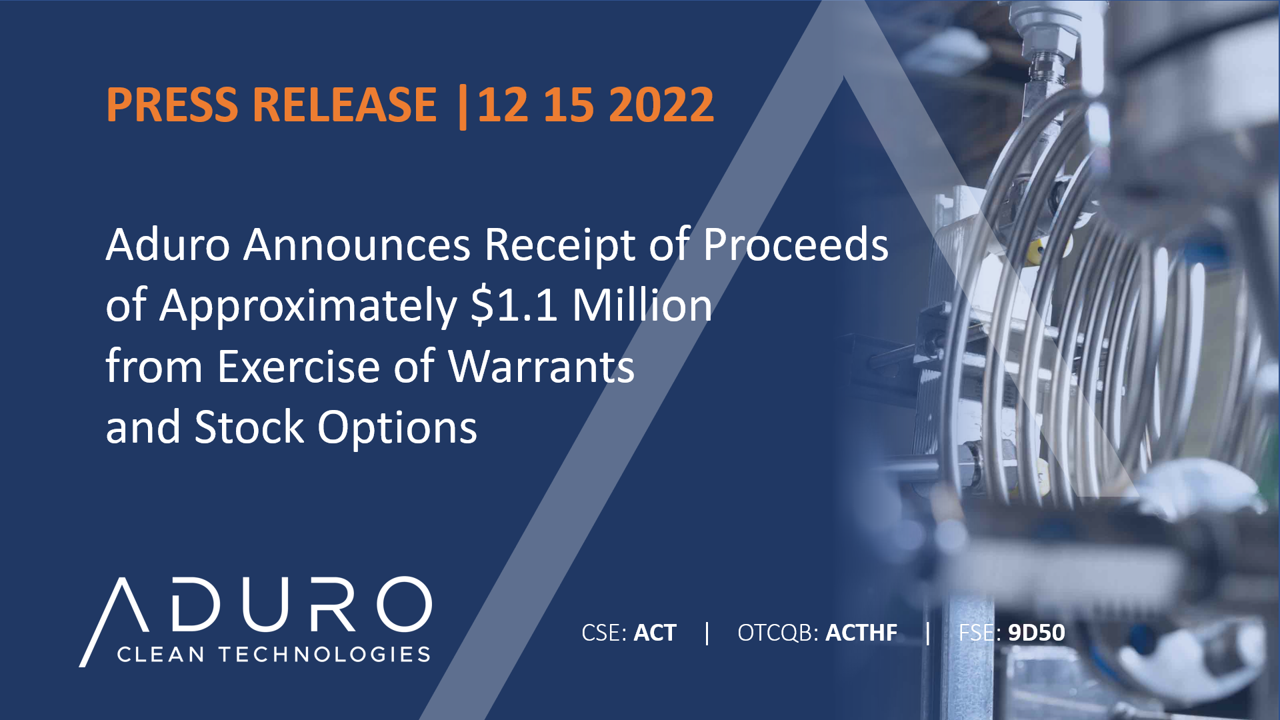 Aduro Announces Receipt of Proceeds of Approximately $1.1 Million from Exercise of Warrants and Stock Options