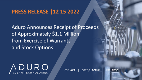  Aduro Announces Receipt of Proceeds of Approximately $1.1 Million from Exercise of Warrants and Stock Options