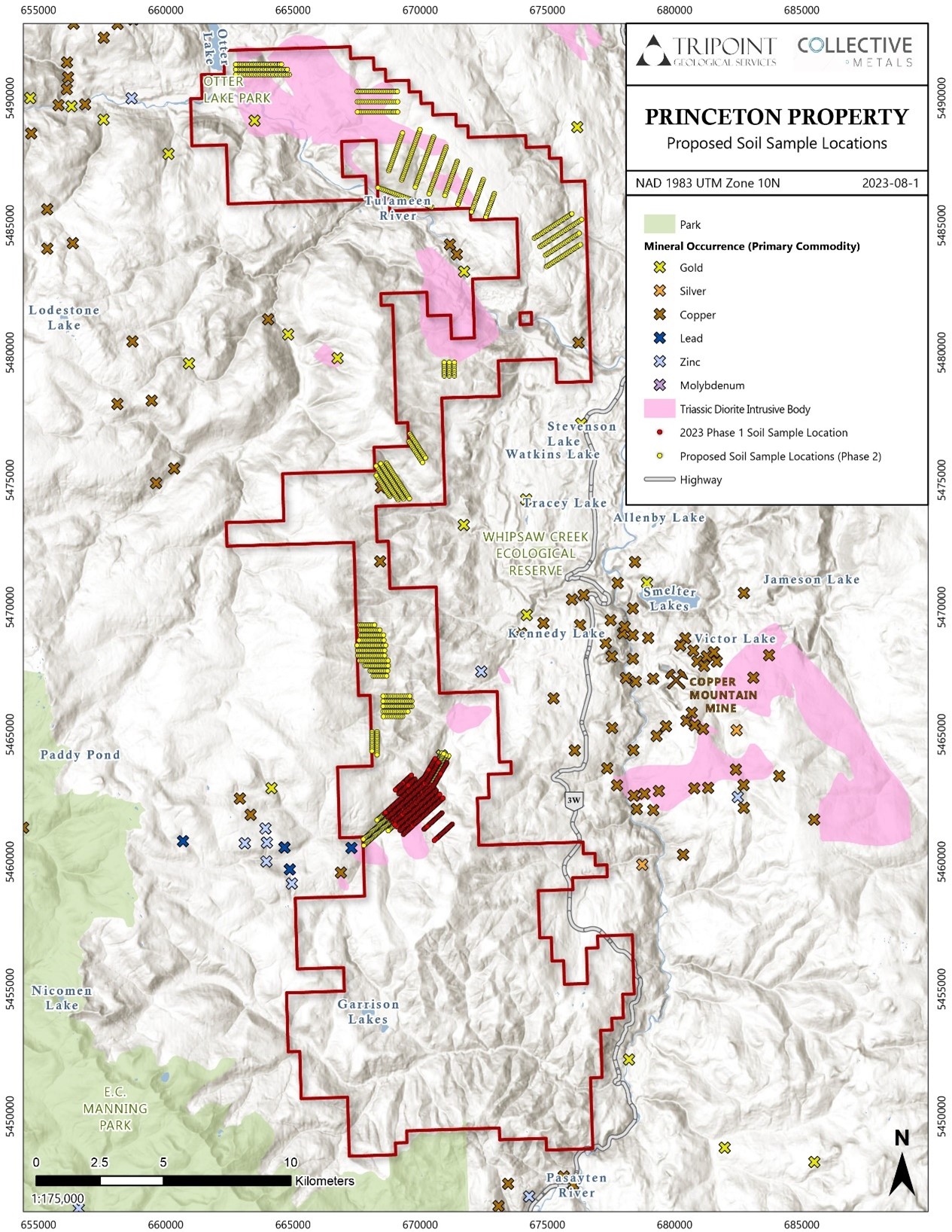 Princeton Project: Distribution of diorites and location of the 2023 soil survey grids