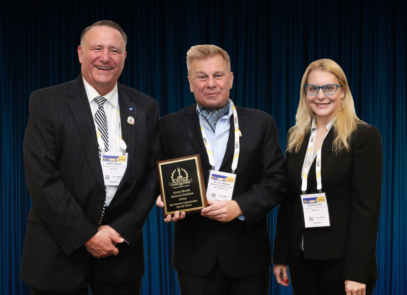 November 20, 2019 – Konica Minolta received four ‘ASTOR’ awards at the 2019 ‘ASTORS’ Homeland Security Awards Luncheon. (L to R) James Hanover, Regional Solutions Consultant – Government, Konica Minolta, Michael Madsen, Publisher, American Security Today, Stephanie Keer, National Practice Manager – Government/Education, Konica Minolta. 