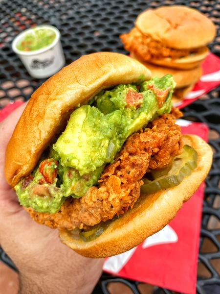 @sorrynosalad: Chick-fil-A’s Spicy Chicken Sandwich with Del Taco Guac