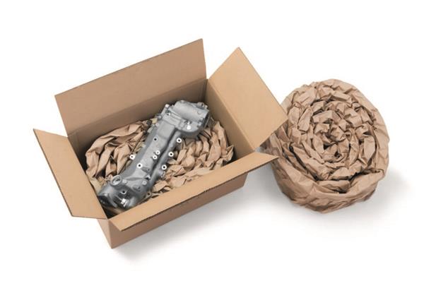 The robust coils of paper cushioning are ideal for protecting mechanical, electronic, pumps, valves, and gear parts, such as those used in the automotive, machine-building and manufacturing sector. Image: Storopack