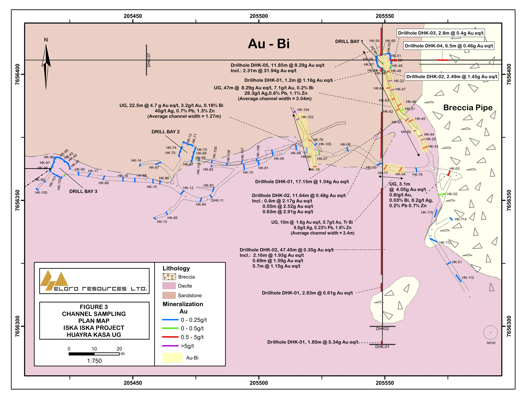 Channel Sampling Plan Map Au-Bi, Huayra Kasa Underground, Iska Iska Project