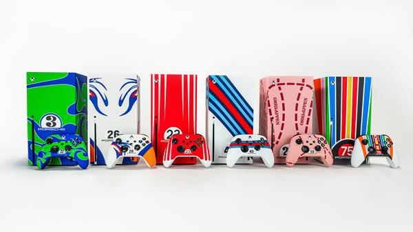 Six Porsche-inspired Xbox Series X consoles and controllers